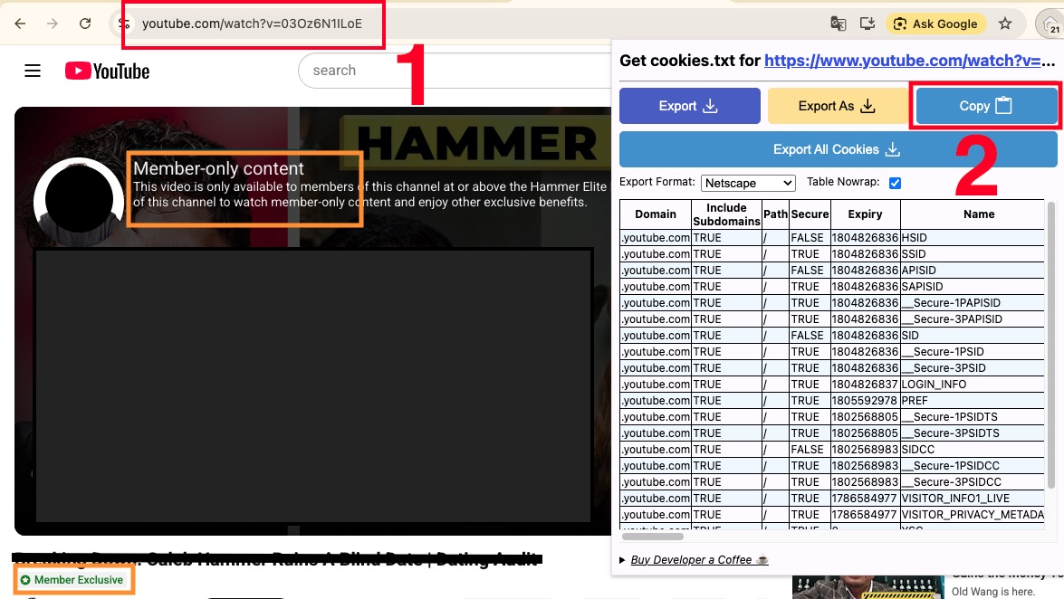 2. Copy Link & Cookies
